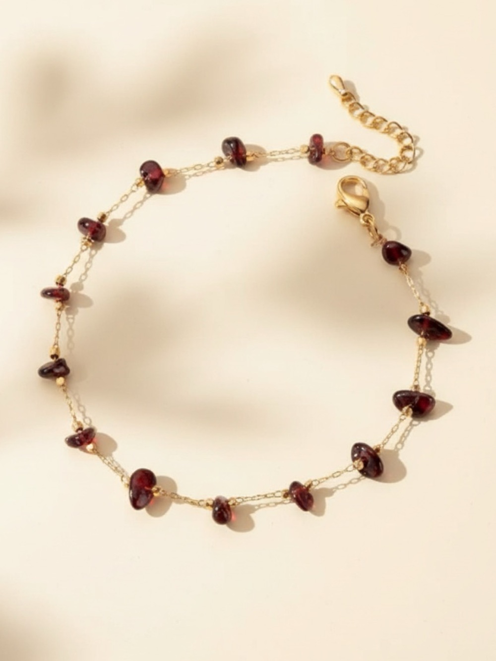 Polished Garnet 18k Gold Stainless Steel Gemstone Chip Bracelet
